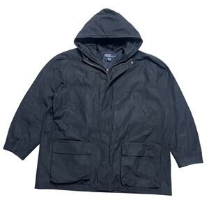 Polo Ralph Lauren 90s Vintage Black Hard Shell Coat Foul Weather Zip Jacket XL